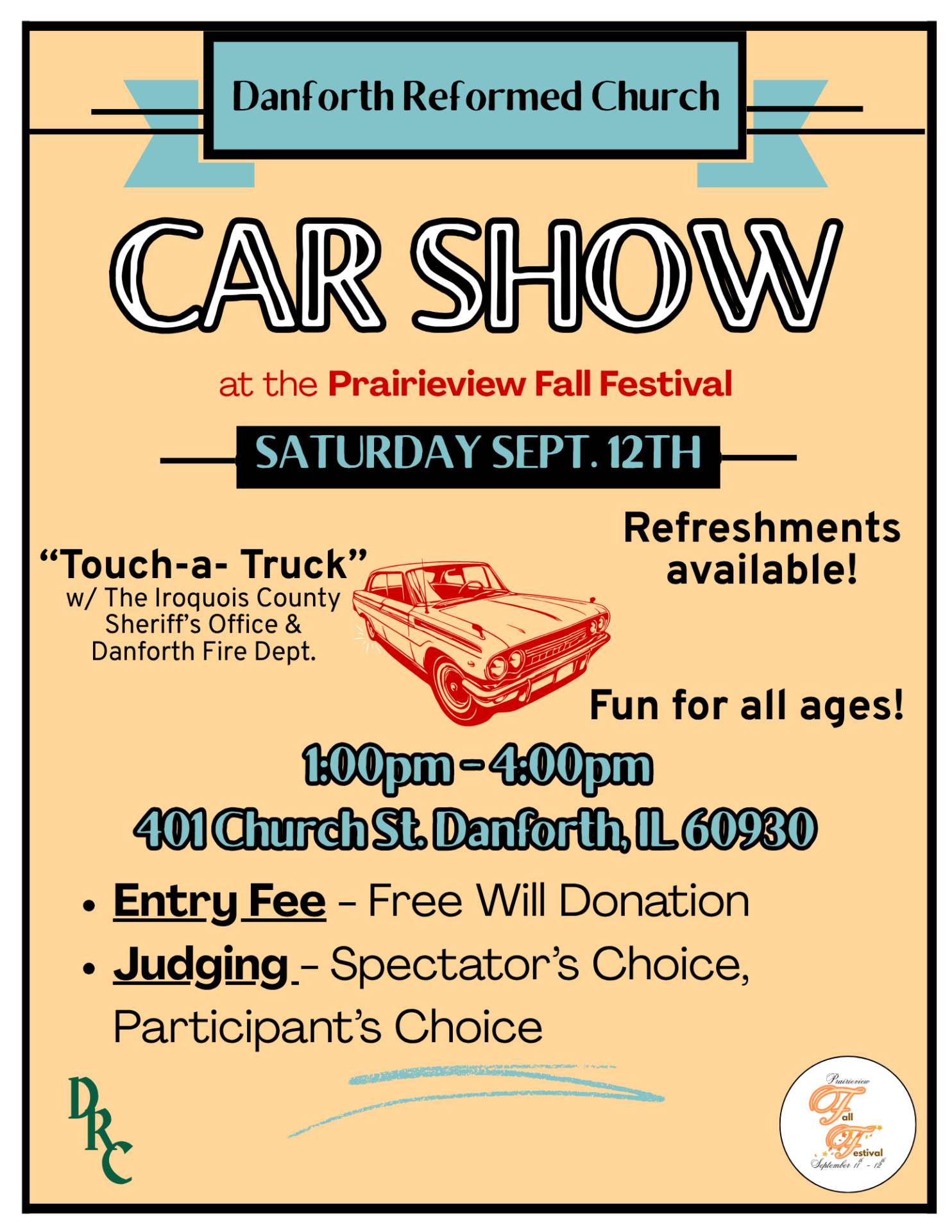 Danforth Reformed Church car show event poster