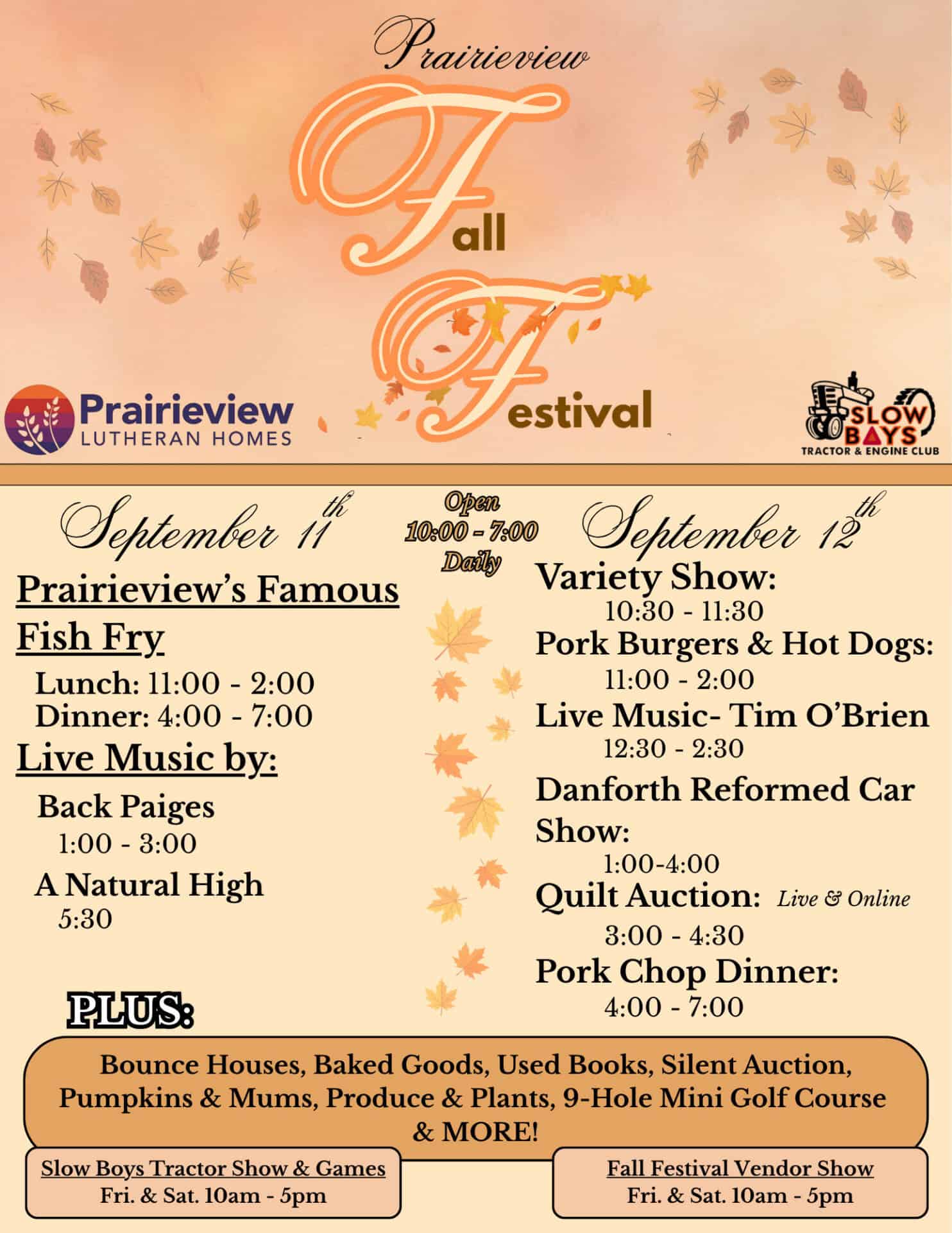 Prairieview Fall Festival event poster with schedule