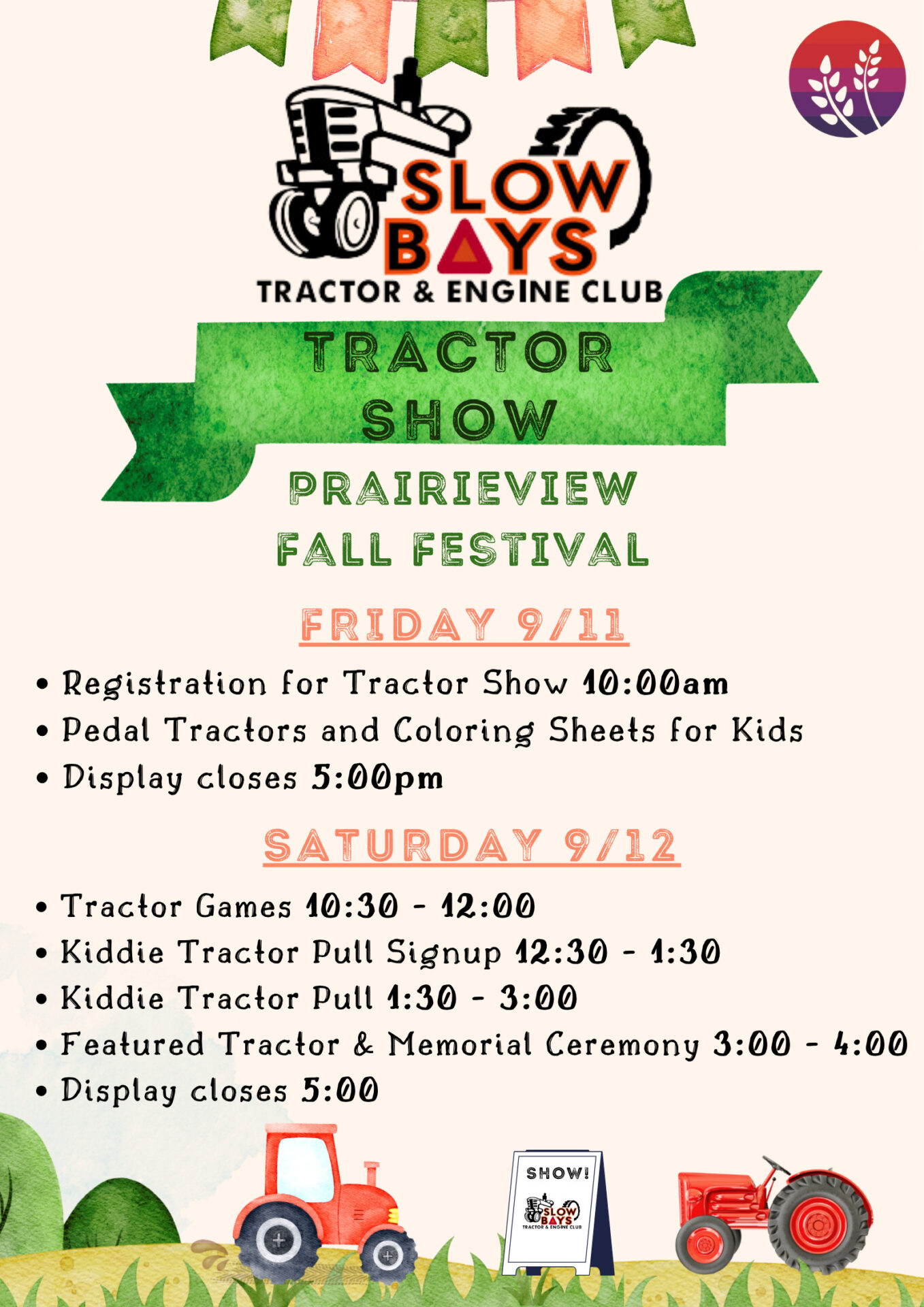 Slow Bays Tractor Show Prairie View Fall Festival poster